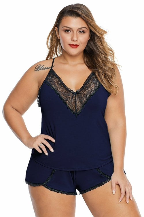 Plus Size Pajamas Lace Cami Short 2 PC Set