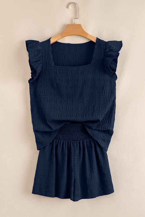 Square Neck Top & High Waist Shorts 2 PC Set