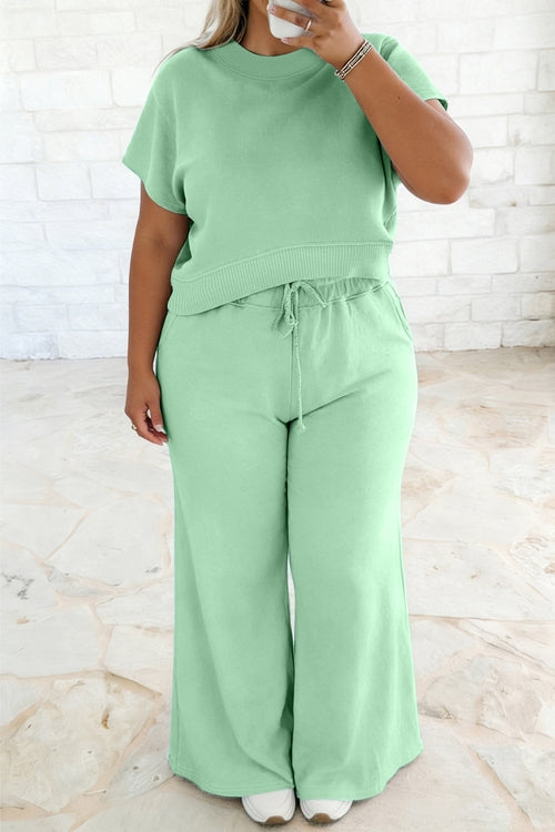 Plus Size Solid Top & Drawstring Pant 2 PC Set