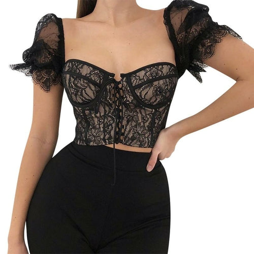 Luxury Night Out Lace-Up Mesh Crop