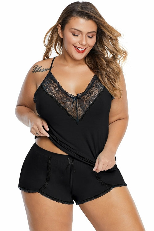 Plus Size Pajamas Lace Cami Short 2 PC Set