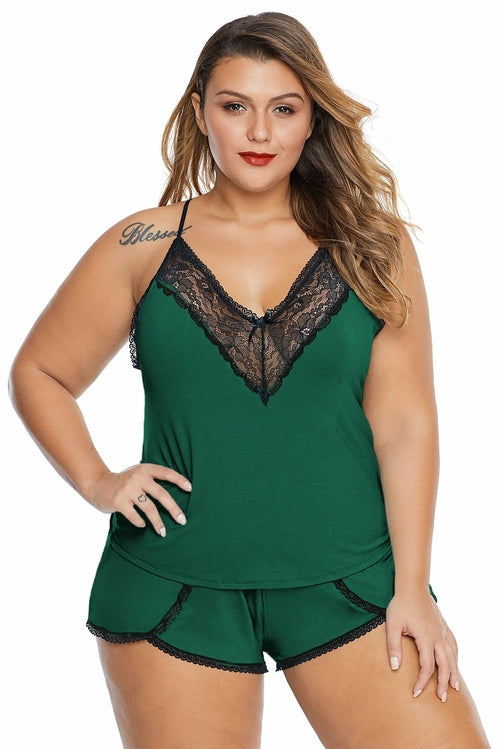 Plus Size Pajamas Lace Cami Short 2 PC Set