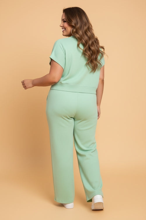 Plus Size Solid Top & Drawstring Pant 2 PC Set