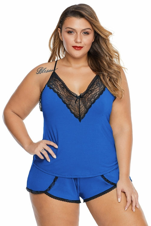 Plus Size Pajamas Lace Cami Short 2 PC Set