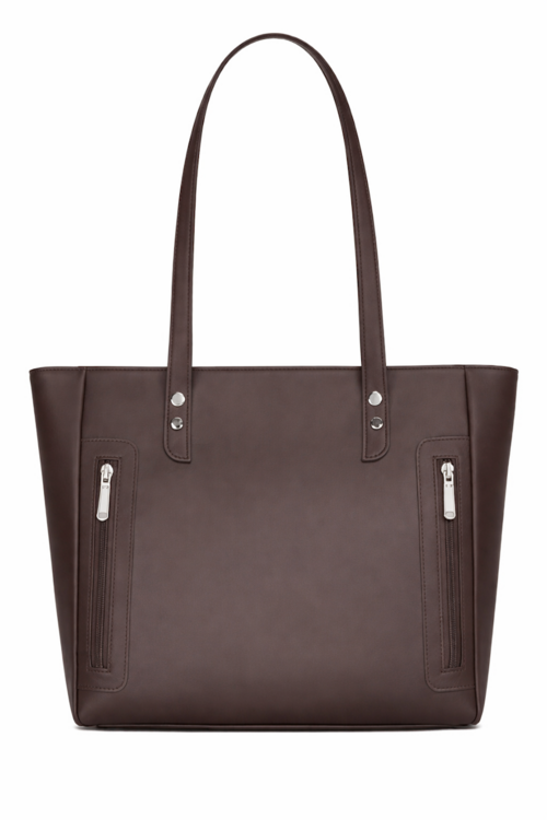 Chocolate Brown Vegan Leather Zippered Tote